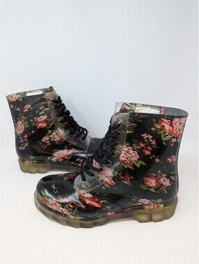 Underground Black Floral Rose Lace-Up Rain Boots Size 9 M Style 133378/FLR